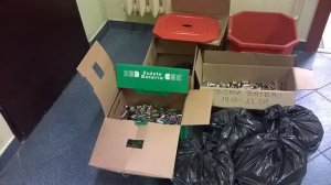 Plakaty i zbiórka baterii w całej szkole- Bateria Pomysłów