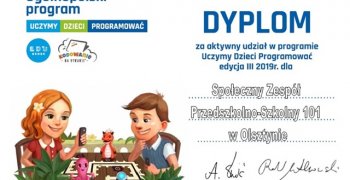 Dyplom za aktywny udział w programie Uczymy Dzieci Programować III edycja 2019