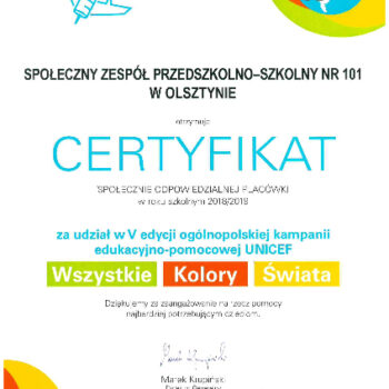 certyfikat unicef