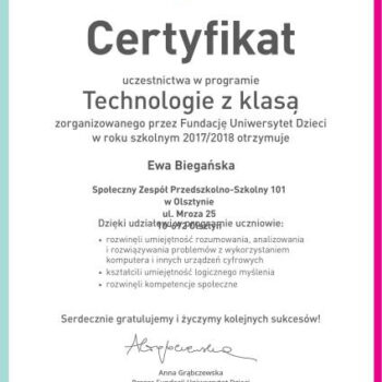 ewa bieganska technologie z klasa i certyfikat