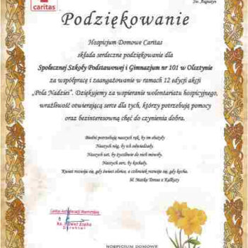 podziekowanie caritas