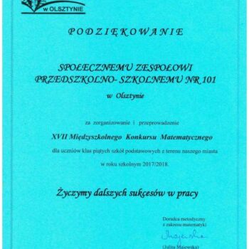 podziekowanie konkurs matematyczny