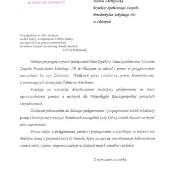 podziekowanie kuratorium