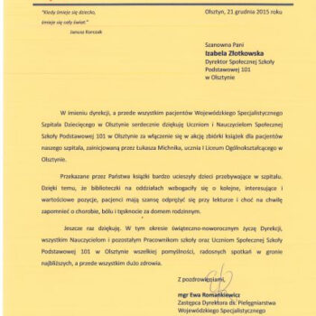 szpital podziekowanie